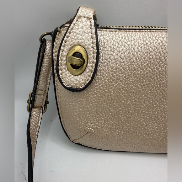Joy Susan mini crossbody wristlet clutch in a metallic champagne vegan leather - Picture 2 of 5